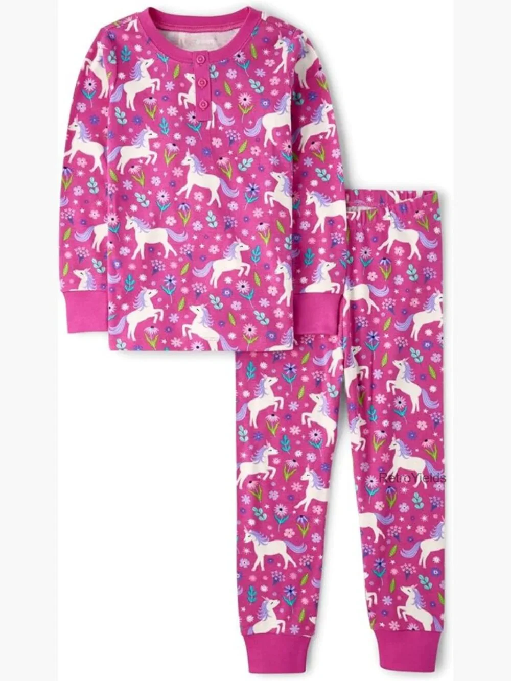Girls Cotton Henley Long Sleeve Top & Pants Pajama Set Size 8